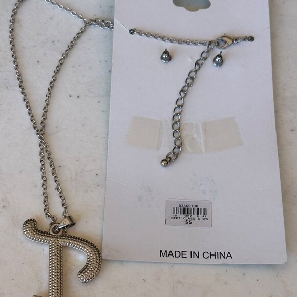 Dots Brand "T" Letter Silver Earrings and Necklace w/Rhinestones (NEW) - Picture 2 of 14